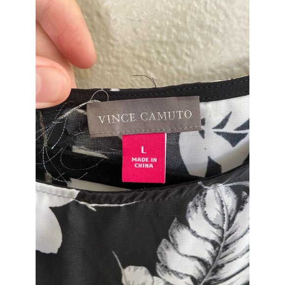 Vince Camuto Black & White Sleeveless Floral Print Shift Dress Large Polyester - Picture 4 of 7